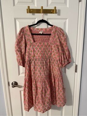 Anna Cate Pink Patterned Puff Sleeve Babydoll Dress
